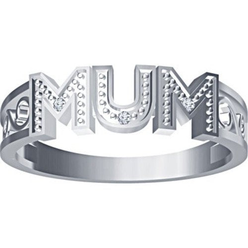 atjewels 14K White Gold Over 925 Sterling White CZ MUM Design Ring for Women's MOTHER'S DAY SPECIAL OFFER - atjewels.in