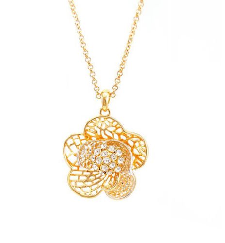 atjewels Round Cut White CZ 14k Yellow Gold Over .925 Sterling Silver Flower Pendant & Earrings For Girl's & Women's - atjewels.in