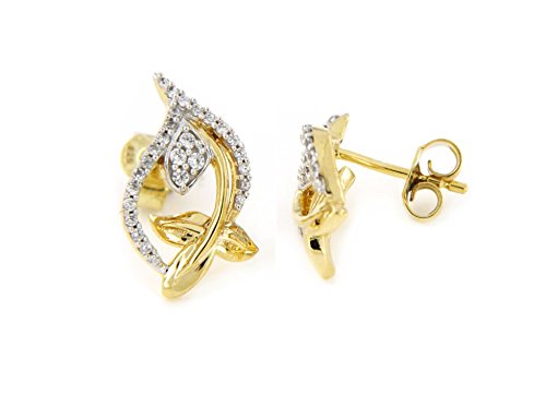 atjewels 0.49 CT with 18K Yellow Gold Over Sterling Silver Round Cut White CZ Stylish Leaves Stud Earrings MOTHER'S DAY SPECIAL OFFER - atjewels.in