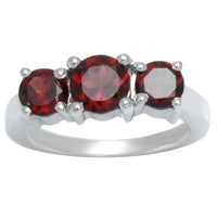 atjewels Round Red Garnet In Sterling Silver Three Stone Ring Size US 8 MOTHER'S DAY SPECIAL OFFER - atjewels.in