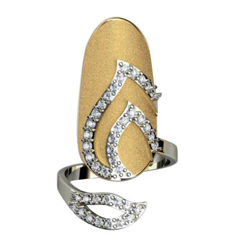 atjewels Round Cut White CZ 14k Yellow Gold .925 Sterling Silver Leaf Adjustable Nail Ring For Girl's & Women's For MOTHER'S DAY SPECIAL OFFER - atjewels.in