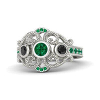 14k White Gold Over 925 Sterling Silver Round Cut Green Emerald & Black Cubic Zirconia Diamond Princess Engagement Wedding Ring - atjewels.in