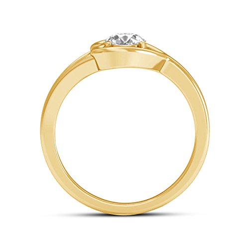 atjewels 14K Yellow Plated On 925 Silver Round White CZ Heart Engagement Ring MOTHER'S DAY SPECIAL OFFER - atjewels.in