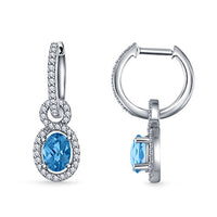 atjewels Oval Aqua and Round White CZ 14K White Gold Over Sterling Silver Drop and Dangle Earring For Women's MOTHER'S DAY SPECIAL OFFER - atjewels.in