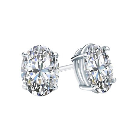 atjewls .925 Sterling Silver Oval Cut White Diamond Solitaire Stud Earrings - atjewels.in