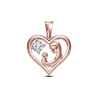 atjewels White Cubic Zirconia 0.77 CT in 14K Rose Gold Over Silver MOTHER & ME Heart Pendant MOTHER'S DAY SPECIAL OFFER - atjewels.in