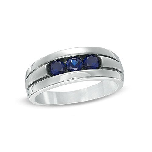 14K Two Tone Gold Over 925 Sterling Silver Round But Blue Sapphire Three Stone Engagement Ring For Men's - atjewels.in