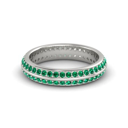 atjewels 14 White Gold Over .925 Sterling Silver Round Green Emerald Double Pave Band Ring MOTHER'S DAY SPECIAL OFFER - atjewels.in