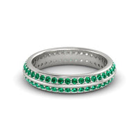 atjewels 14 White Gold Over .925 Sterling Silver Round Green Emerald Double Pave Band Ring MOTHER'S DAY SPECIAL OFFER - atjewels.in