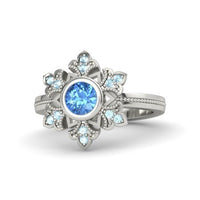 atjewels 18K White Gold On .925 Sterling Aquamarine Disney Princess Elsa Engagement Ring MOTHER'S DAY SPECIAL OFFER - atjewels.in