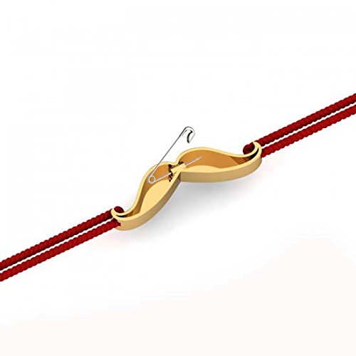 atjewels 14K Yellow Gold Over .925 Sterling Silver Mustache Rakhi Cum Broach For Growing Brother MOTHER'S DAY SPECIAL OFFER - atjewels.in