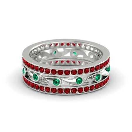 atjewels 14 White Gold Over .925 Sterling Silver Round Ruby and Emerald Sea Spray Band Ring MOTHER'S DAY SPECIAL OFFER - atjewels.in