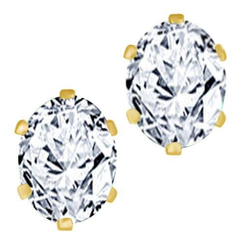 atjewels 14K Yellow Gold Over Sterling Silver Oval White CZ Stud Earrings For Women's MOTHER'S DAY SPECIAL OFFER - atjewels.in