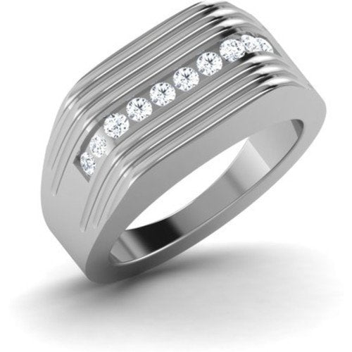 atjewels 14K White Gold Over Sterling Silver in Channel Set White CZ Wedding Band Ring for Men's MOTHER'S DAY SPECIAL OFFER - atjewels.in