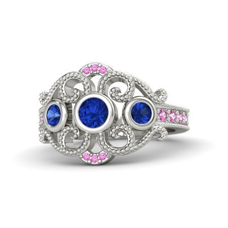 atjewels 14k White Gold On 925 Silver Blue and Pink Sapphire Disney Princess Mulan Engagement Ring MOTHER'S DAY SPECIAL OFFER - atjewels.in