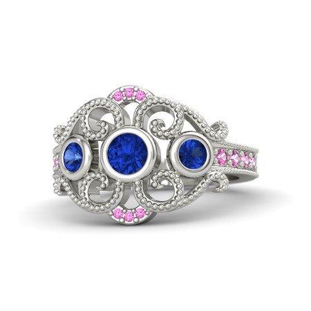atjewels 14k White Gold On 925 Silver Blue and Pink Sapphire  Princess M Engagement Ring MOTHER'S DAY SPECIAL OFFER - atjewels.in