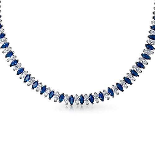 60 CT Marquise Cut Blue Sapphire & Cubic Zirconia 14K White Gold Over 925 Sterling Silver Tennis 16" Necklace - atjewels.in