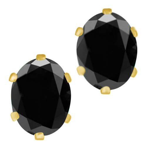 atjewels 14K Yellow Gold Over Sterling Silver Oval Black CZ Stud Earrings For Women's MOTHER'S DAY SPECIAL OFFER - atjewels.in