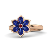 atjewels 14K Rose Gold Plated on .925 Sterilng Silver Pear Cut Blue Sapphire & Round Cut Garnet Flower Ring MOTHER'S DAY SPECIAL OFFER - atjewels.in