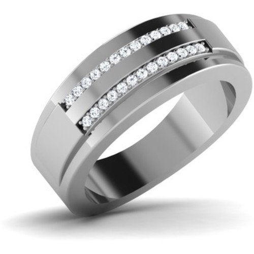 atjewels 14K White Gold Over Sterling White CZ Wedding Band Ring for Women's MOTHER'S DAY SPECIAL OFFER - atjewels.in