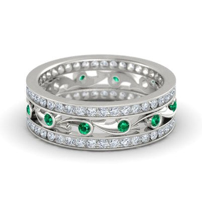 atjewels Round Cut Green Emerald & White CZ .925 Sterling Silver Fancy Band Ring For Women's and Girl's MOTHER'S DAY SPECIAL OFFER - atjewels.in