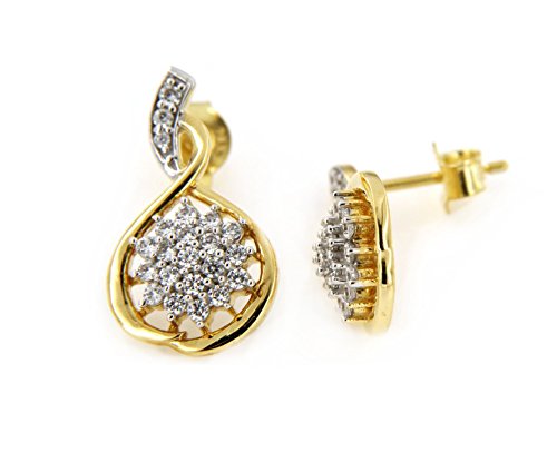 atjewels 18K Yellow Gold Over Sterling Silver Round Cut White Cubic Zirconia Stylish Post Back Stud Earring MOTHER'S DAY SPECIAL OFFER - atjewels.in