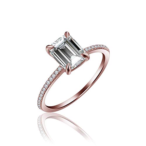 Anopchand Tilokchand Jewellers Emerald Cut Cubic Zirconia Diamond 14K Rose Gold Over 925 Sterling Silver Solitaire W/Accents Engagement Wedding Ring for Women's - atjewels.in