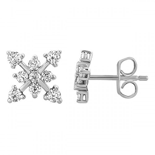 atjewels Flower Stud Earrings Round White Zirconia in 14K White Gold Over 925 Sterling Silver For Women's MOTHER'S DAY SPECIAL OFFER - atjewels.in