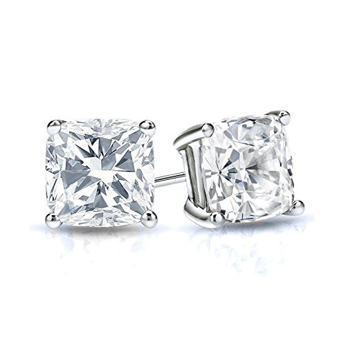 2 Carat Cushion Cut diamond Basket Stud Earring In 18K White Gold |  Fascinating Diamonds