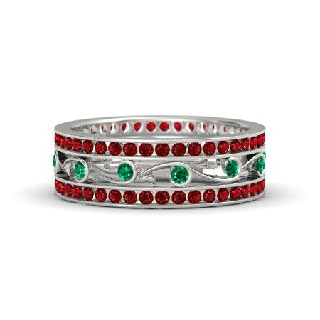 atjewels 14 White Gold Over .925 Sterling Silver Round Ruby and Emerald Sea Spray Band Ring MOTHER'S DAY SPECIAL OFFER - atjewels.in