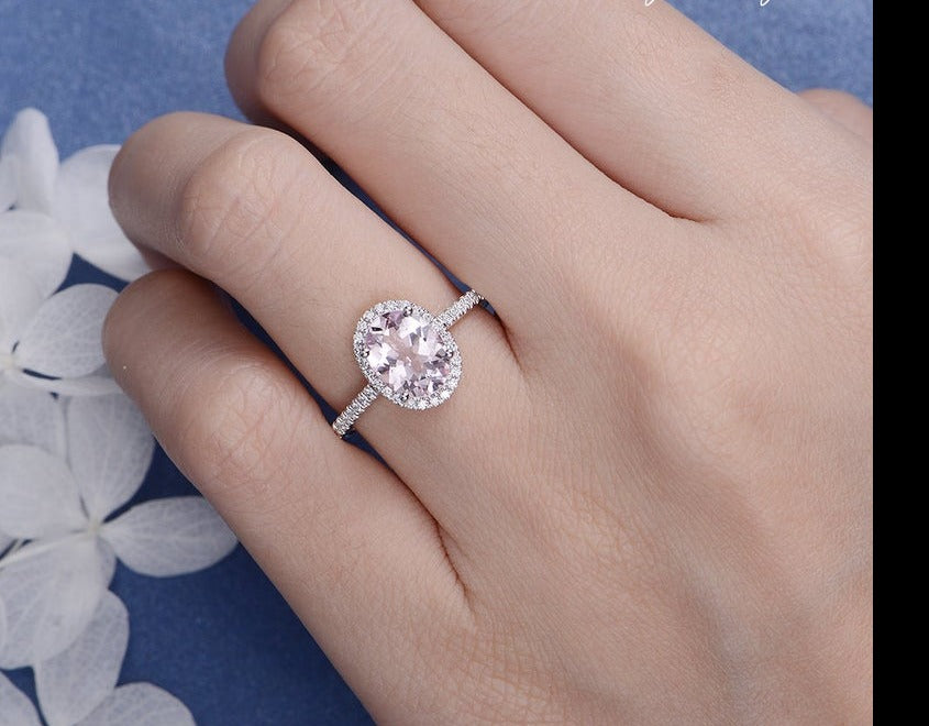 1.75 Ct Oval Cut Pink Morganite 925 Sterling Silver Gorgeous Halo Engagement Ring