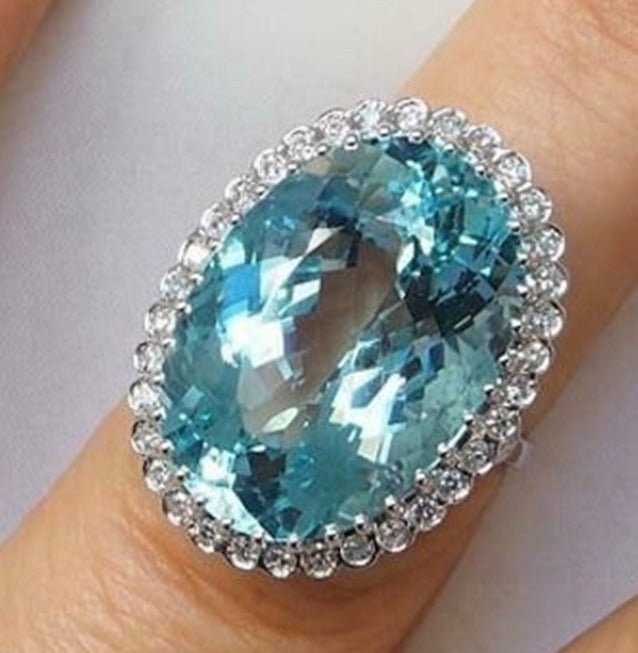 2 CT Oval Cut Blue Blue Topaz Diamond 925 Sterling Silver Women Engagement Halo Ring
