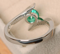 2 CT Round Cut Green Emerald Diamond 925 Sterling Silver Women Bypass Promise Ring