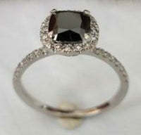 1 CT Cushion Cut Black Cubic Zirconia Diamond 925 Sterling Sliver Engagement Halo Band Ring