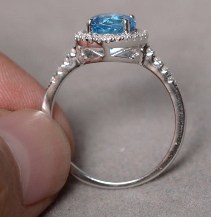2 CT Round Cut Blue Topaz Diamond 925 Sterling Silver Engagement Halo Promise Ring