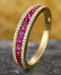 0.75 CT Round Cut Pink Sapphire Diamond 925 Sterling Silver Women Wedding Band Ring