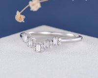 0.75 Ct Baguette & Round Cut Diamond Curve Promise Band Ring In 925 Sterling Silver