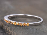 1 CT Yellow Citrine Round Cut 925 Sterling Silver Women Wedding Band Ring Gift For Her