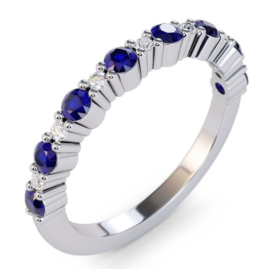 1 CT 925 Sterling Silver Blue Sapphire Round Cut Diamond Anniversary Ring