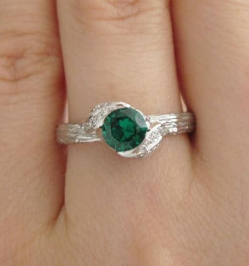 1 CT Round Cut Green Emerald Diamond 925 Sterling Silver Engagement Bypass Ring