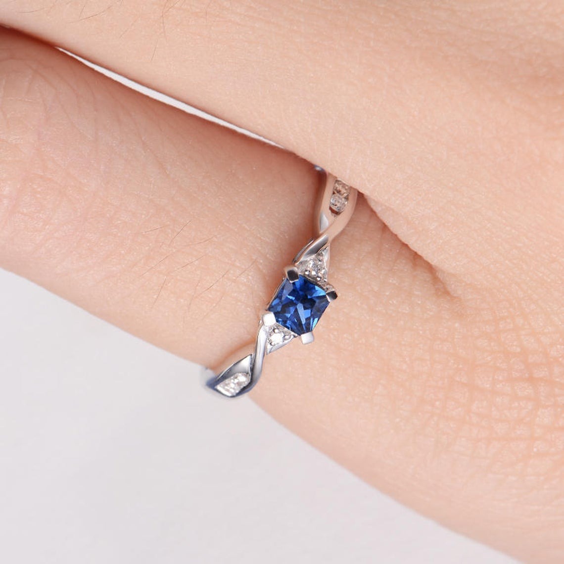 0.75 CT Princess Cut Blue Sapphire Diamond 925 Sterling Silver Women Engagement Ring