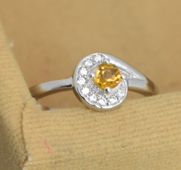 0.25 CT Round Cut Citrine Yellow Diamond 925 Sterling Silver Engagement Ring Mother's Day Gift