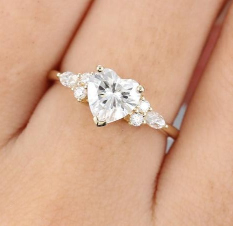 2 CT Heart Cut White Diamond Yellow Gold Over 925 Sterling Sliver Women Anniversary Ring Gift For Her