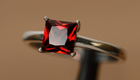 1 CT Princess cut Garnet Red Diamond 925 Sterling Silver Women Solitaire Promise Ring  Gift For Her