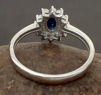 1 CT Oval Cut Blue Sapphire Diamond 925 Sterling Sliver Women Engagement Cluster Halo Ring