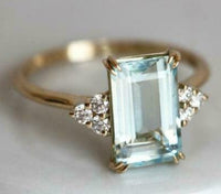 2 CT Emerald Cut Blue Aquamarine Diamond 925 Sterling Silver Women Solitaire Wedding Ring