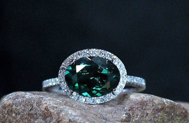 2 CT Oval Cut Emerald Diamond 925 Sterling Silver Halo Engagement Ring