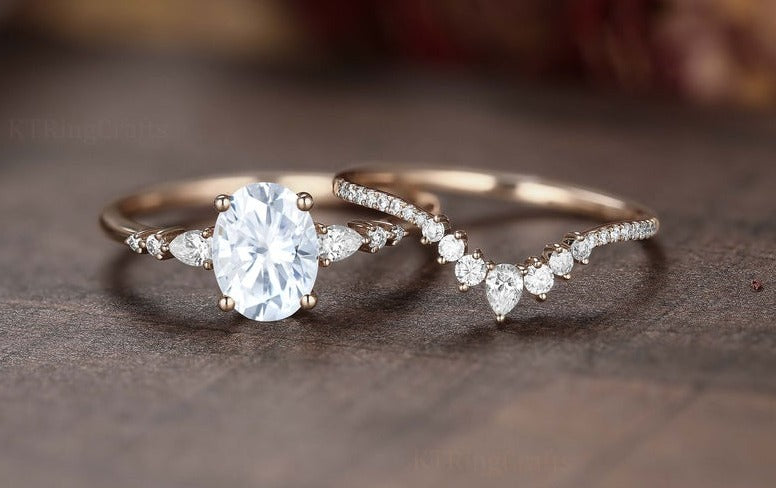 2 CT Oval cut Diamond 925 Sterling Silver wedding Bridal Ring Set