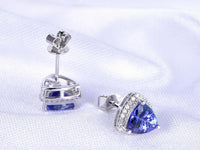 2.00 Ct Trillion Cut Blue Tanzanite Push Back Halo Stud Earrings 925 Sterling Silver