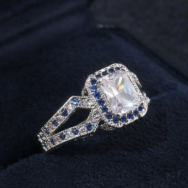 2.75 Ct Radiant Cut Diamond Bridal Wedding Ring White Gold Over On 925 Sterling Silver